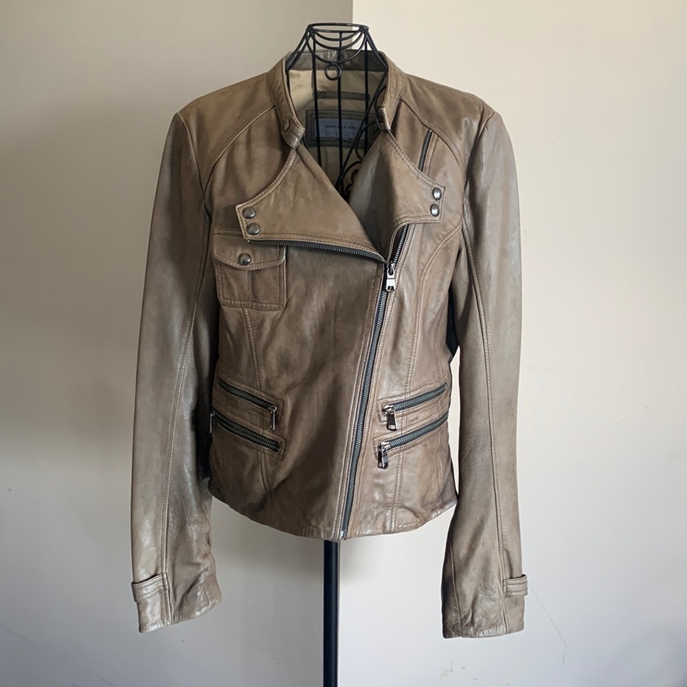 MARC NEW YORK GREY LEATHER MOTO JACKET LARGE